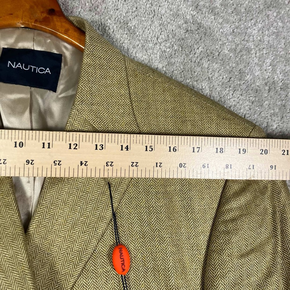 Nautica Mens 46L Silk Blazer Tan Herringbone 3 Button Sport Coat N420 NWT - Picture 12 of 14